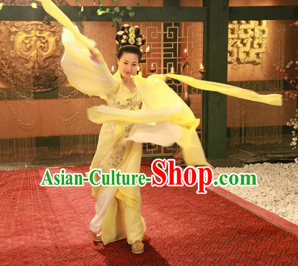 Traditional Chinese Southern and Northern Dynasties Palace Lady Fairy Dance Costume and Headpiece Complete Set