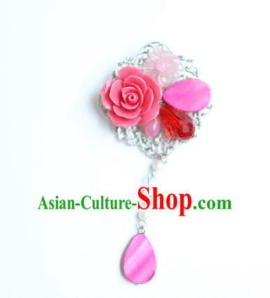 Korean National Accessories Pink Shell Flower Brooch, Asian Korean Hanbok Fashion Breastpin for Kids