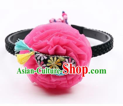 Traditional Korean Hair Accessories Rosy Flower Hair Clasp, Asian Korean Hanbok Fashion Headwear Headband for Kids