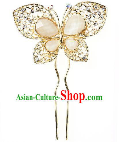 Korean National Wedding Hair Accessories Bride Hairpins Crystal Butterfly Hair Clip, Korean Hanbok Fashion Palace Hair Clasp for Women