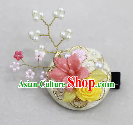 Korean National Hair Accessories Pink Flowers Hair Stick, Asian Korean Hanbok Fashion Headwear Headband for Kids