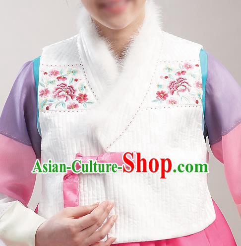 Asian Korean National Handmade Formal Occasions Wedding Bride Clothing Embroidered White Waistcoat Hanbok Costume for Women