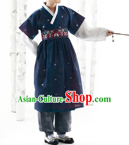 Korean National Handmade Formal Occasions Wedding Bridegroom Hanbok Embroidered Navy Costume Complete Set for Men
