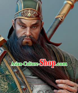Chinese Ancient Opera Three Kingdoms Period Guan Yu Long Whiskers Mustache, Traditional Chinese Beijing Opera Old Men Full Beard for Men