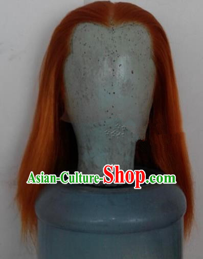 Chinese Ancient Opera Swordsman Golden Wig, Traditional Chinese Beijing Opera Taoist Priest Wig Sheath for Men