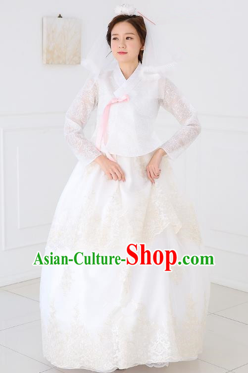 Top Grade Korean National Handmade Wedding Clothing Palace Bride Hanbok Costume Embroidered White Lace Blouse and Dress for Women