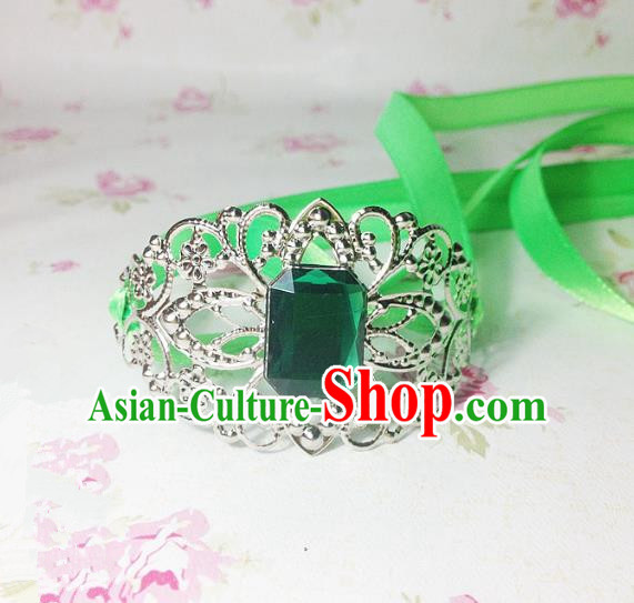 Traditional Handmade Chinese Ancient Classical Hair Accessories Royal Highness Green Crystal Tuinga Hairdo Crown for Men