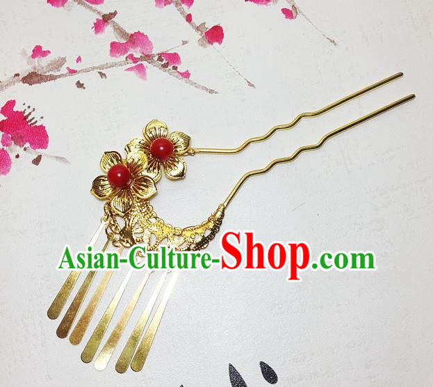Traditional Chinese Ancient Classical Hair Accessories Golden Hair Clip Bride Tassel Step Shake Hairpins for Women