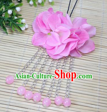 Traditional Chinese Ancient Classical Hair Accessories Pink Flowers Beads Tassel Step Shake Bride Hairpins for Women