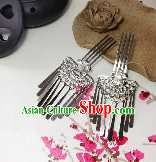 Traditional Chinese Ancient Classical Hair Accessories Hair Comb Bride Tassel Step Shake Hairpins for Women