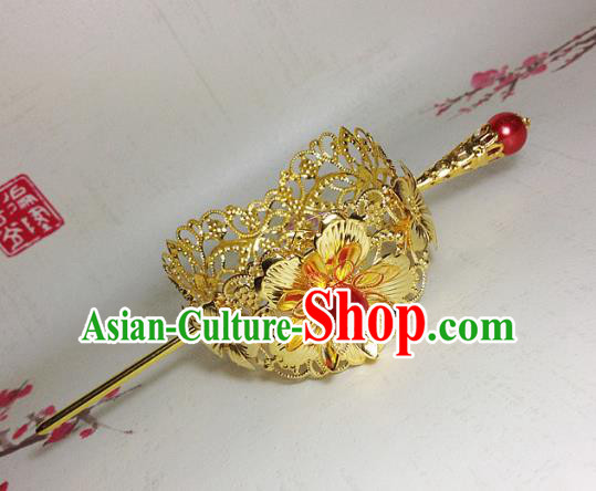 Traditional Handmade Chinese Ancient Classical Hair Accessories Royal Highness Golden Tuinga Hairdo Crown for Men