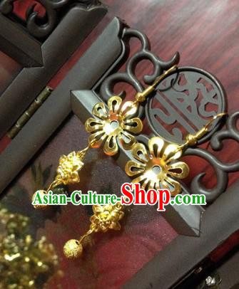 Traditional Handmade Chinese Ancient Classical Accessories Bride Wedding Xiuhe Suit Golden Flower Tassel Earrings for Women