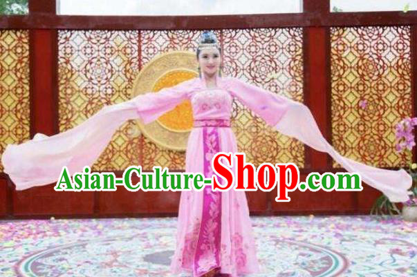 Traditional Chinese Southern and Northern Dynasties Palace Lady Dance Costume, Chinese Ancient Princess Embroidered Water Sleeve Clothing for Women
