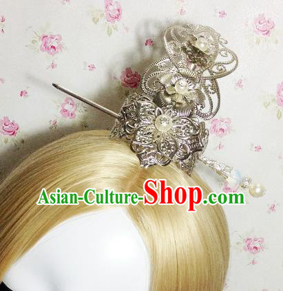 Traditional Handmade Chinese Classical Hair Accessories, Ancient Royal Highness White Tuinga Hairdo Crown for Men