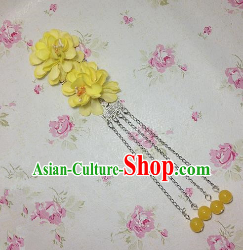 Traditional Chinese Ancient Classical Hair Accessories Hanfu Yellow Flowers Tassel Step Shake Bride Hairpins for Women