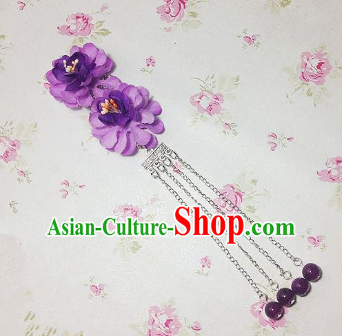 Traditional Chinese Ancient Classical Hair Accessories Hanfu Purple Flowers Tassel Step Shake Bride Hairpins for Women
