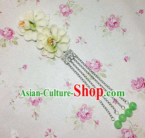 Traditional Chinese Ancient Classical Hair Accessories Hanfu Green Flowers Tassel Step Shake Bride Hairpins for Women