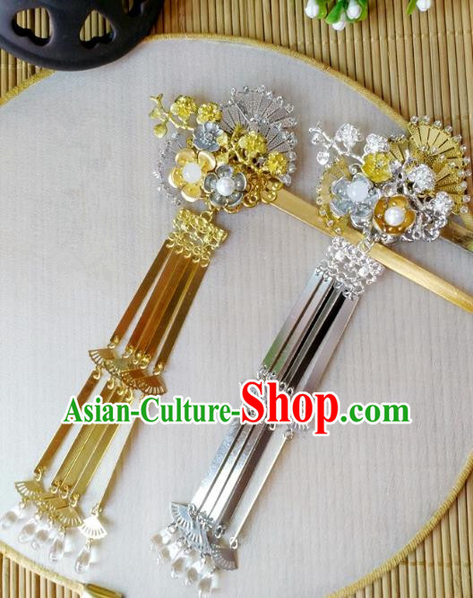 Traditional Chinese Ancient Classical Hair Accessories Hanfu Fan Tassel Hair Stick Step Shake Hairpins for Women
