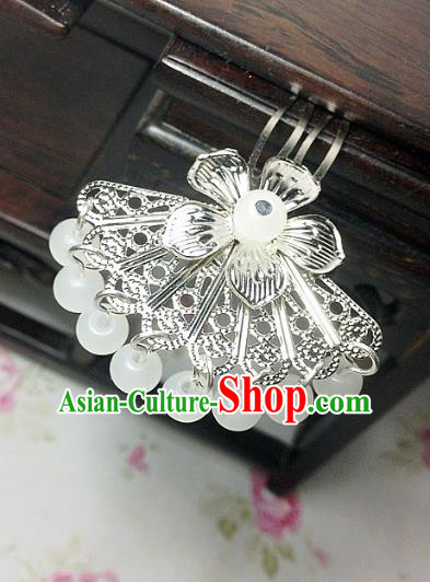 Traditional Chinese Ancient Classical Hair Accessories Hanfu White Beads Tassel Hair Clip Bride Hairpins for Women