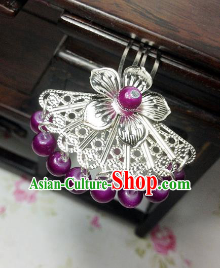 Traditional Chinese Ancient Classical Hair Accessories Hanfu Purple Beads Tassel Hair Clip Bride Hairpins for Women