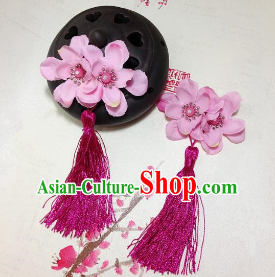 Traditional Chinese Ancient Classical Hair Accessories Hanfu Flowers Rosy Tassel Hair Stick Bride Hairpins for Women