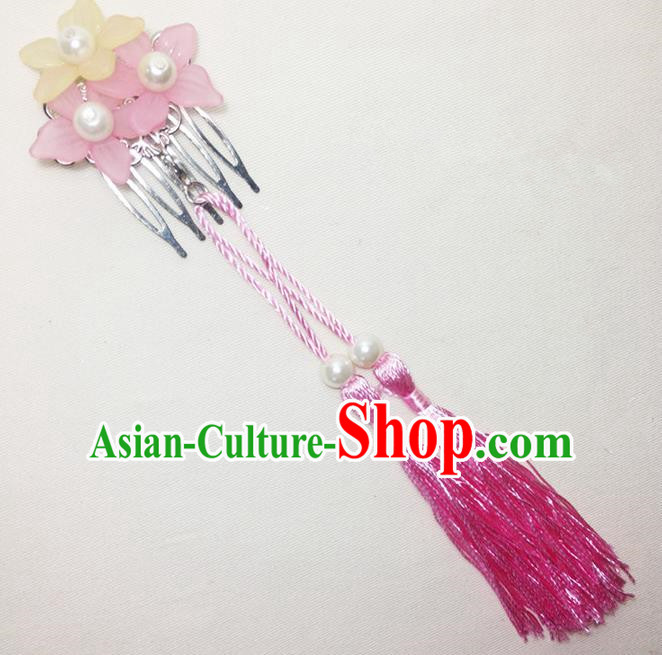 Traditional Chinese Ancient Classical Hair Accessories Hanfu Cheongsam Hair Comb Bride Pink Tassel Hairpins for Women