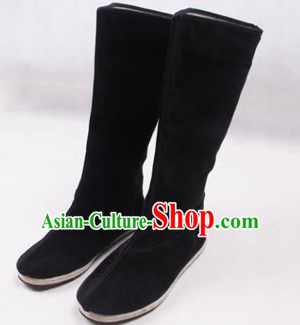 Asian Chinese Shoes Black Cloth Shoes Officer Boots, Traditional China Handmade Hanfu Shoes for Men