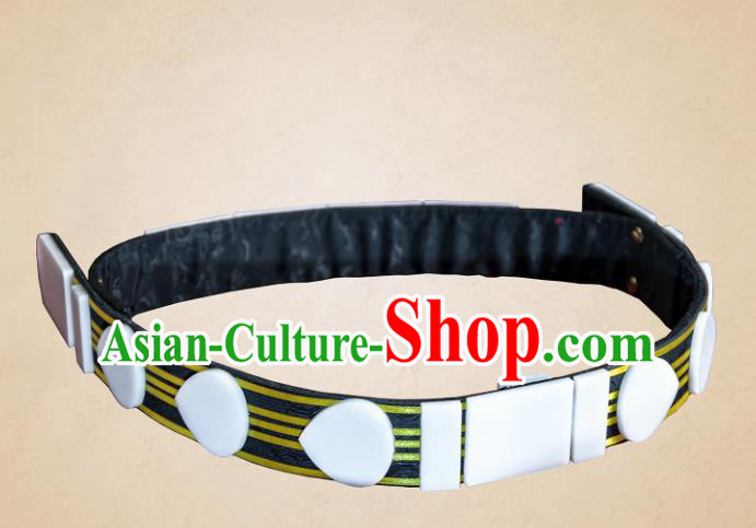 Asian Chinese Ming Dynasty Leather Belts, Traditional China Handmade Hanfu Officer Waistband for Men