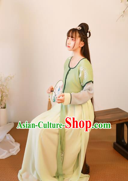 Asian China Tang Dynasty Young Lady Costume, Traditional Ancient Chinese Princess Hanfu Embroidered Clothing for Women