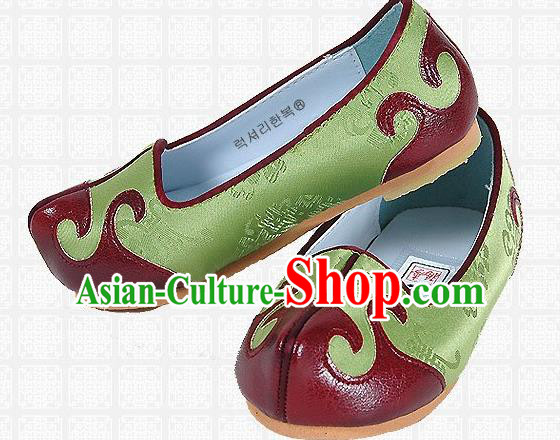 Traditional Korean National Embroidered Shoes, Asian Korean Hanbok Children Green Shoes for Boys