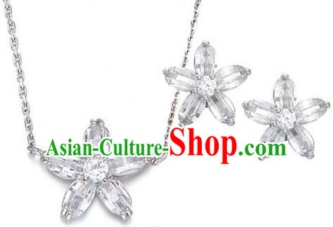 Traditional Korean Accessories Crystal Necklace and Earrings, Asian Korean Fashion Wedding Jewelry for Women