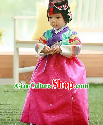 Traditional Korean Handmade Court Hanbok Embroidered Clothing, Asian Korean Apparel Hanbok Embroidery Costume for Kids