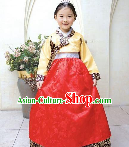 Traditional Korean National Top Grade Handmade Court Embroidered Clothing, Asian Korean Bride Hanbok Costume for Kids