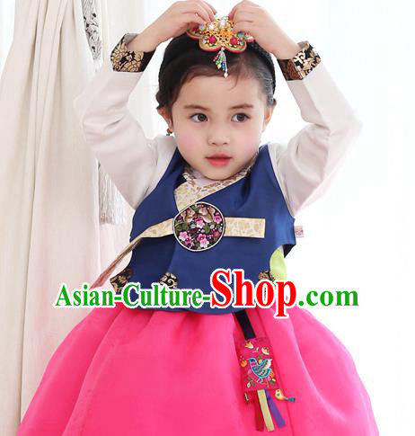 Traditional Korean National Handmade Court Embroidered Costume, Asian Korean Girls Hanbok Clothing for Kids