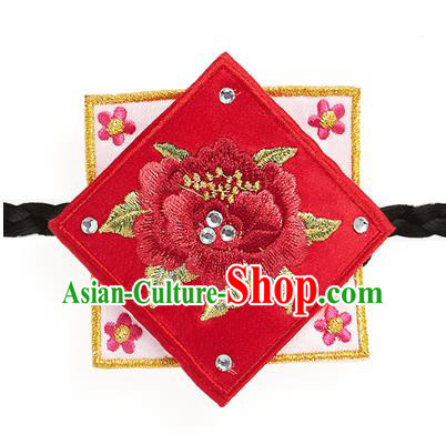 Traditional Korean Hair Accessories Embroidered Red Hair Clasp, Asian Korean Fashion Wedding Headband for Kids