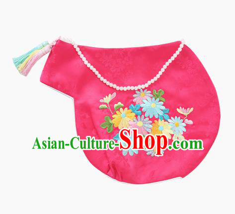 Traditional Korean Hair Accessories Embroidered Hat, Asian Korean Fashion Baby Princess Pink Hats for Kids