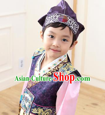 Traditional Korean Hair Accessories Embroidered Boys Hat, Asian Korean Fashion Baby Prince Navy Hats for Kids