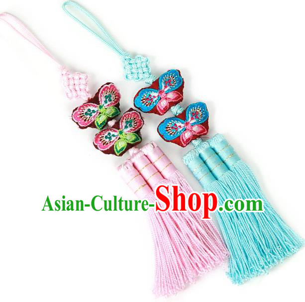 Traditional Korean Accessories Embroidered Waist Pendant, Asian Korean Fashion Wedding Butterfly Tassel Waist Decorations for Kids