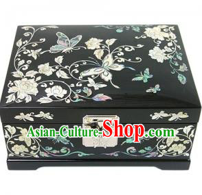 Traditional Korean Craft Handmade Printing Butterfly Shell Cosmetic Container, Asian Korean Wedding Jewellery Box for Women