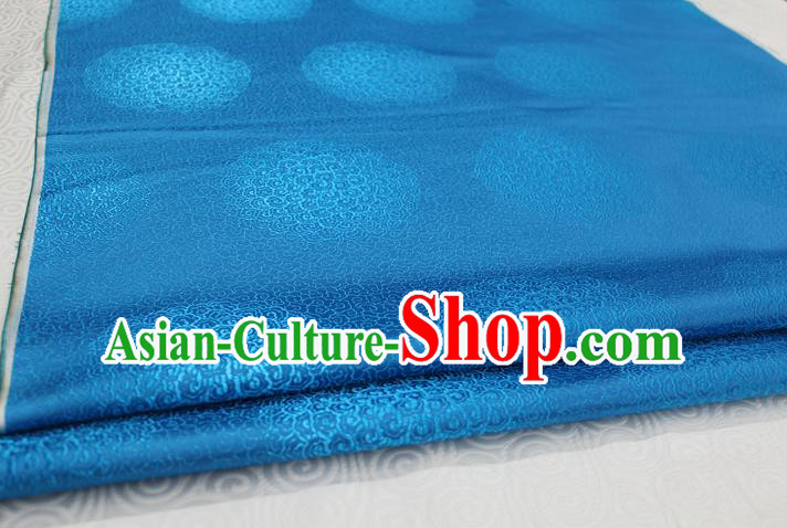 Chinese Traditional Royal Palace Mongolian Robe Blue Brocade Cheongsam Fabric, Chinese Ancient Costume Satin Hanfu Tang Suit Material