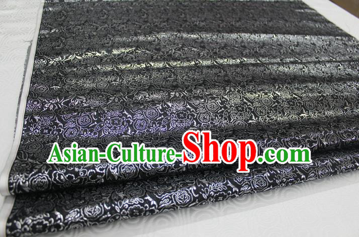 Chinese Traditional Royal Palace Pattern Cheongsam Black Brocade Fabric, Chinese Ancient Costume Satin Hanfu Material