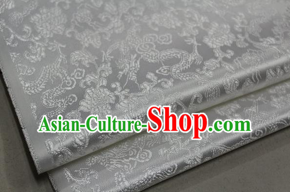 Chinese Traditional Ancient Costume Palace Dragons Pattern Mongolian Robe White Brocade Tang Suit Fabric Hanfu Material
