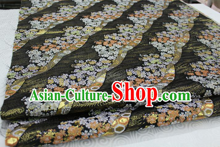 Chinese Traditional Ancient Costume Palace Kimono Pattern Mongolian Robe Black Brocade Tang Suit Fabric Hanfu Material