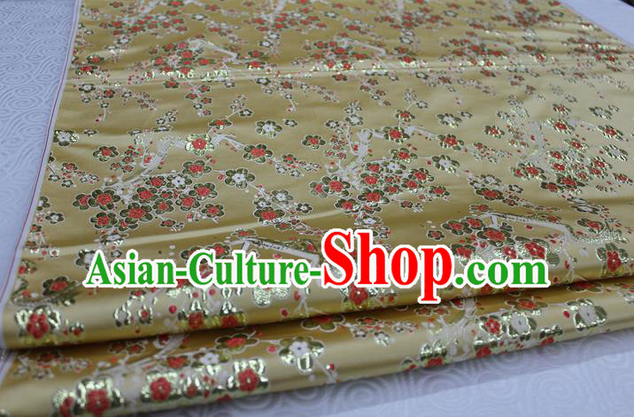 Chinese Traditional Ancient Costume Palace Wintersweet Pattern Cheongsam Yellow Brocade Tang Suit Satin Fabric Hanfu Material