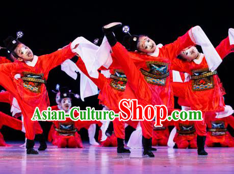 Traditional Chinese Peking Opera Magistrate Dance Costume, Folk Dance Drum Dance Uniform Yangko Clothing for Kids