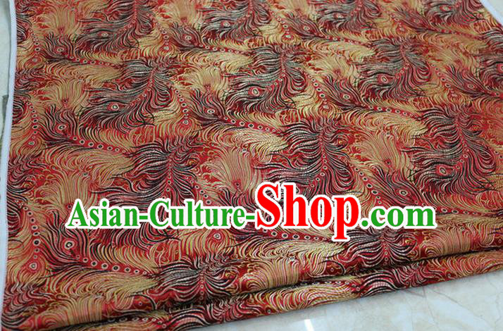 Chinese Traditional Ancient Costume Palace Feather Pattern Tang Suit Red Brocade Cheongsam Satin Fabric Hanfu Material