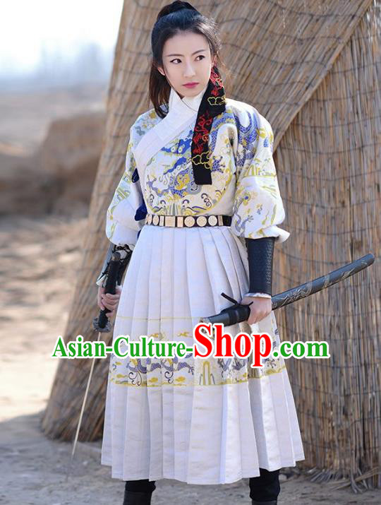 Traditional Chinese Ming Dynasty Swordswoman Fly Fish Clothing Ancient Imperial Guard Hanfu Embroidered Costume for Women