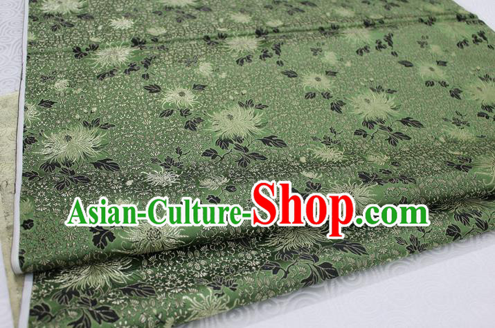Chinese Traditional Ancient Costume Palace Chrysanthemum Pattern Cheongsam Green Brocade Xiuhe Suit Satin Fabric Hanfu Material