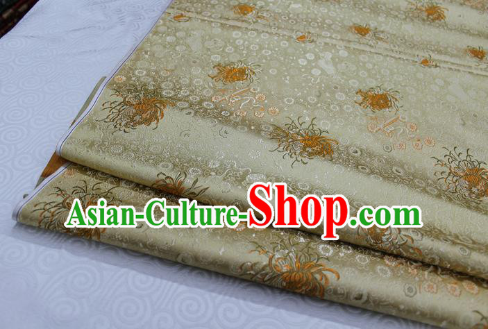 Chinese Traditional Ancient Costume Palace Chrysanthemum Pattern Cheongsam Golden Brocade Xiuhe Suit Satin Fabric Hanfu Material