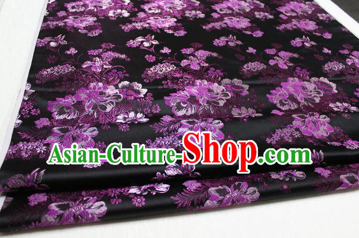 Chinese Traditional Ancient Costume Palace Flowers Pattern Black Brocade Tang Suit Satin Cheongsam Fabric Hanfu Material